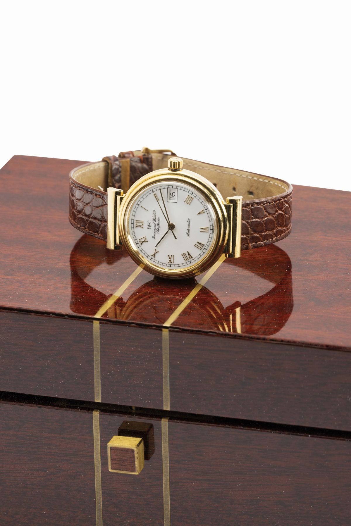 Iwc - Elegante da Vinci in Oro Giallo 18k con Cassa a Cerniera e Fondo a Vista, Anse Snodate e Mo...