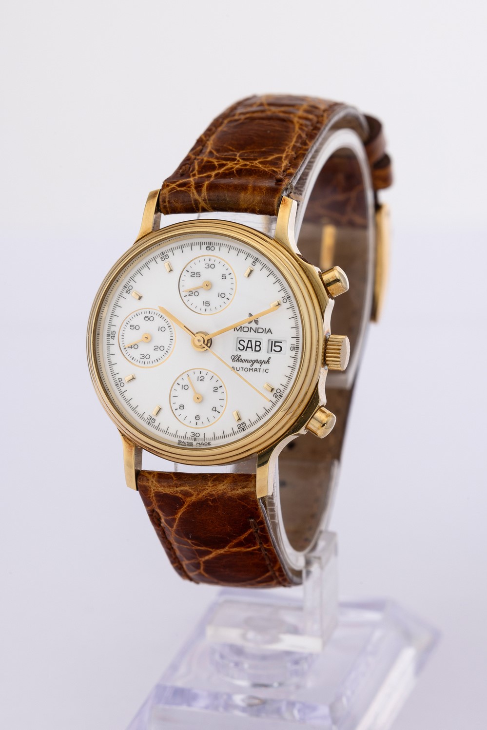 Mondia - Cronografo in Oro Giallo 18k Carica Automatica con Indicazione di Giorno e Data, Quadran...