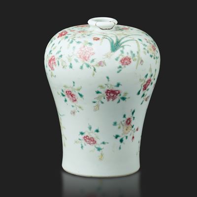 Vaso Meiping in Porcellana Famiglia Rosa a Decorofloreale, Cina, Dinastia Qing, Epoca Guangxu (18...