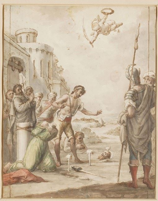 Scuola del XVIII secolo Scena di martirio  - penna e inchiostro su carta - Asta Dipinti Antichi - Cambi Casa d'Aste