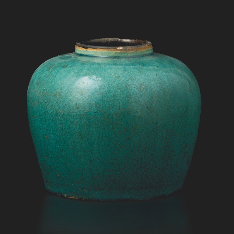 Ginger Jar in porcellana monocroma turchese, Cina, Dinastia Qing, XIX secolo  - Auction Asian Art - II - Cambi Casa d'Aste