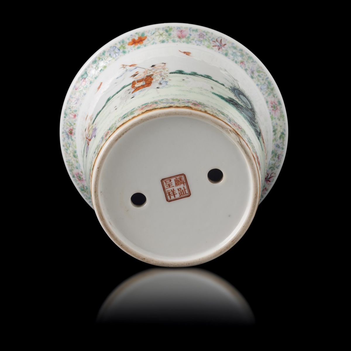 Piccola Cachepot in Porcellana Famiglia Rosa a Decoro di Bambini che Giocano, Cina, Repubblica, X...