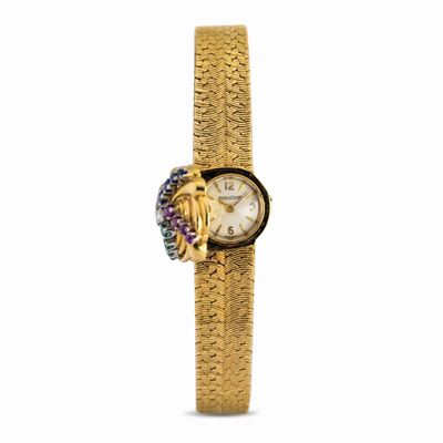 Elegante e Raffinato "montres À Secret" in Oro Giallo 18k con Brillanti e Pietre Dure a Carica Ma...