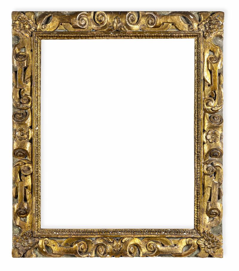 Cornice di modello sansovinesco in legno intagliato e dorato. Veneto XVII secolo  - Auction Antique Frames - Cambi Casa d'Aste