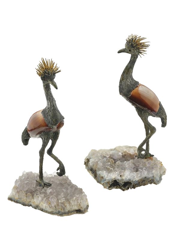 Two crowned crane. Signed M. Buccellati