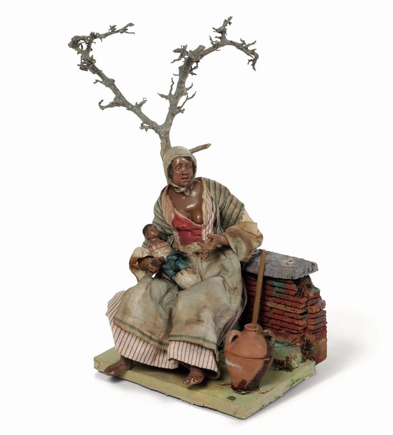 Zingara che allatta. Arte presepiale napoletana del XIX secolo.  - Auction Italian Mansions - Cambi Casa d'Aste