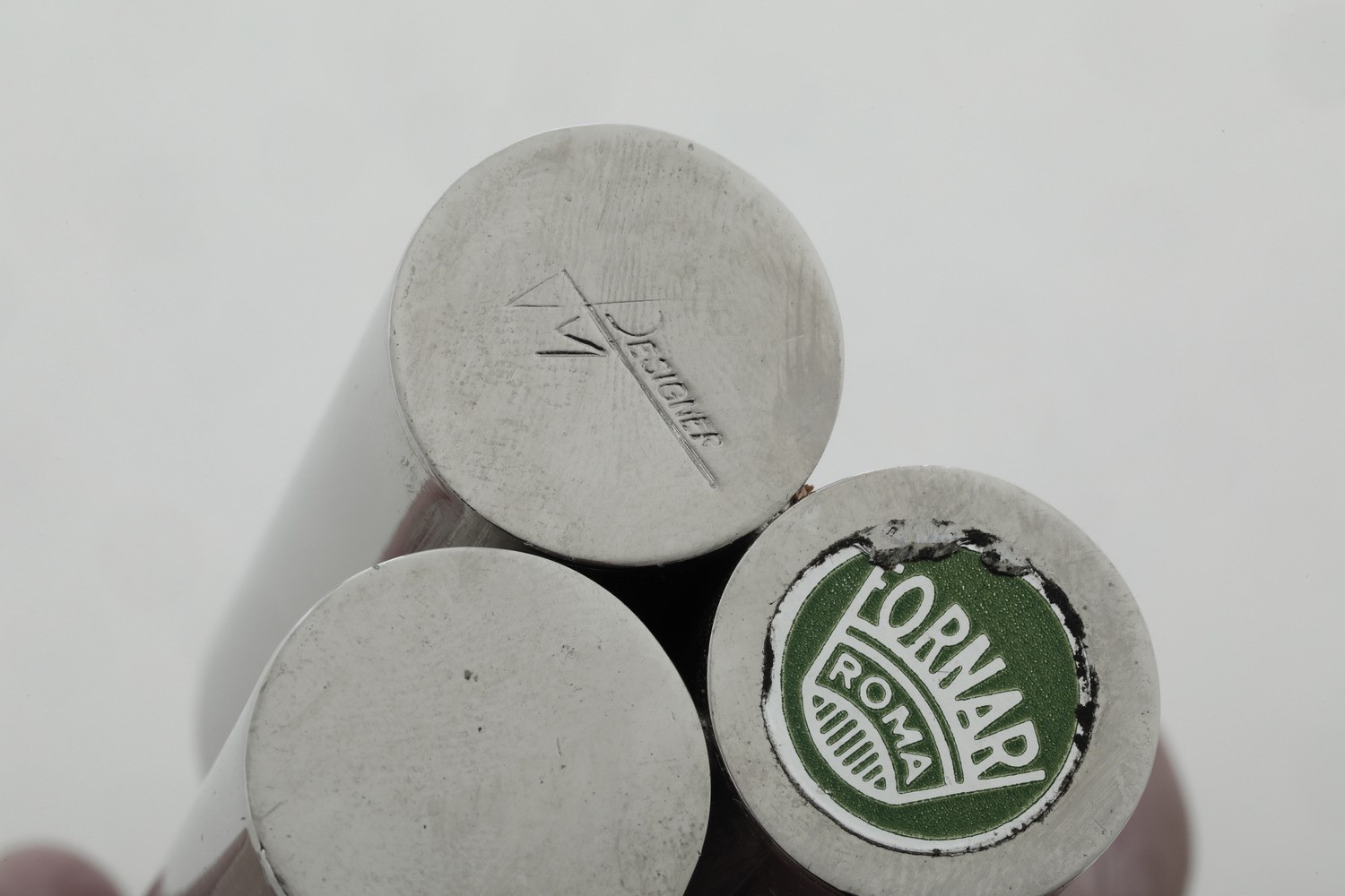 Vaso Triplo in Metallo Argentato, Etichetta Fornari
