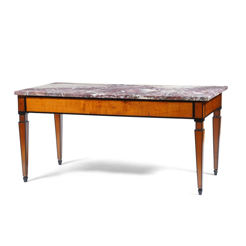 Tavolo lastronato con profili ebanizzati e piano in marmo rosso  - Asta Antiquariato  - Cambi Casa d'Aste