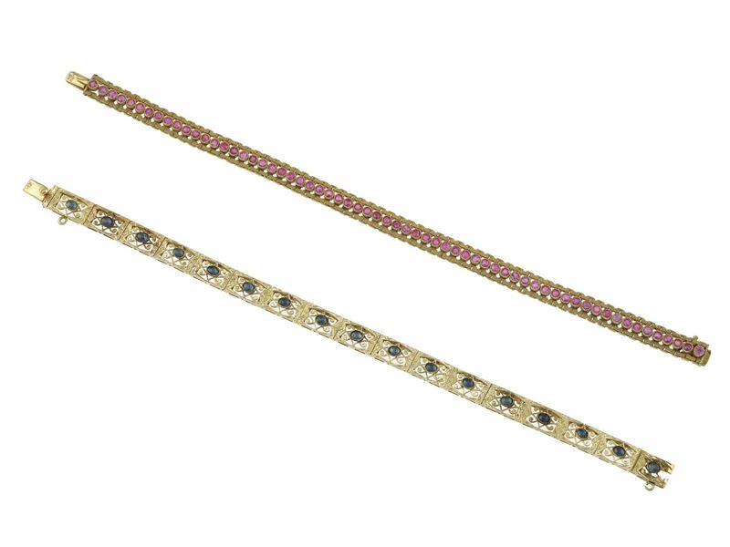 Two gem-set and gold bracelets  - Auction Jewels - Cambi Casa d'Aste