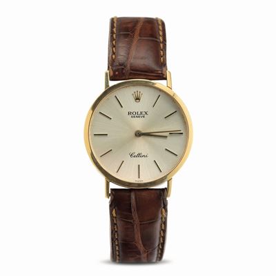 Elegante Cellini in Oro Giallo, Quadrante Champagne Carica Manuale e Indici a Bastone, Corona di ...