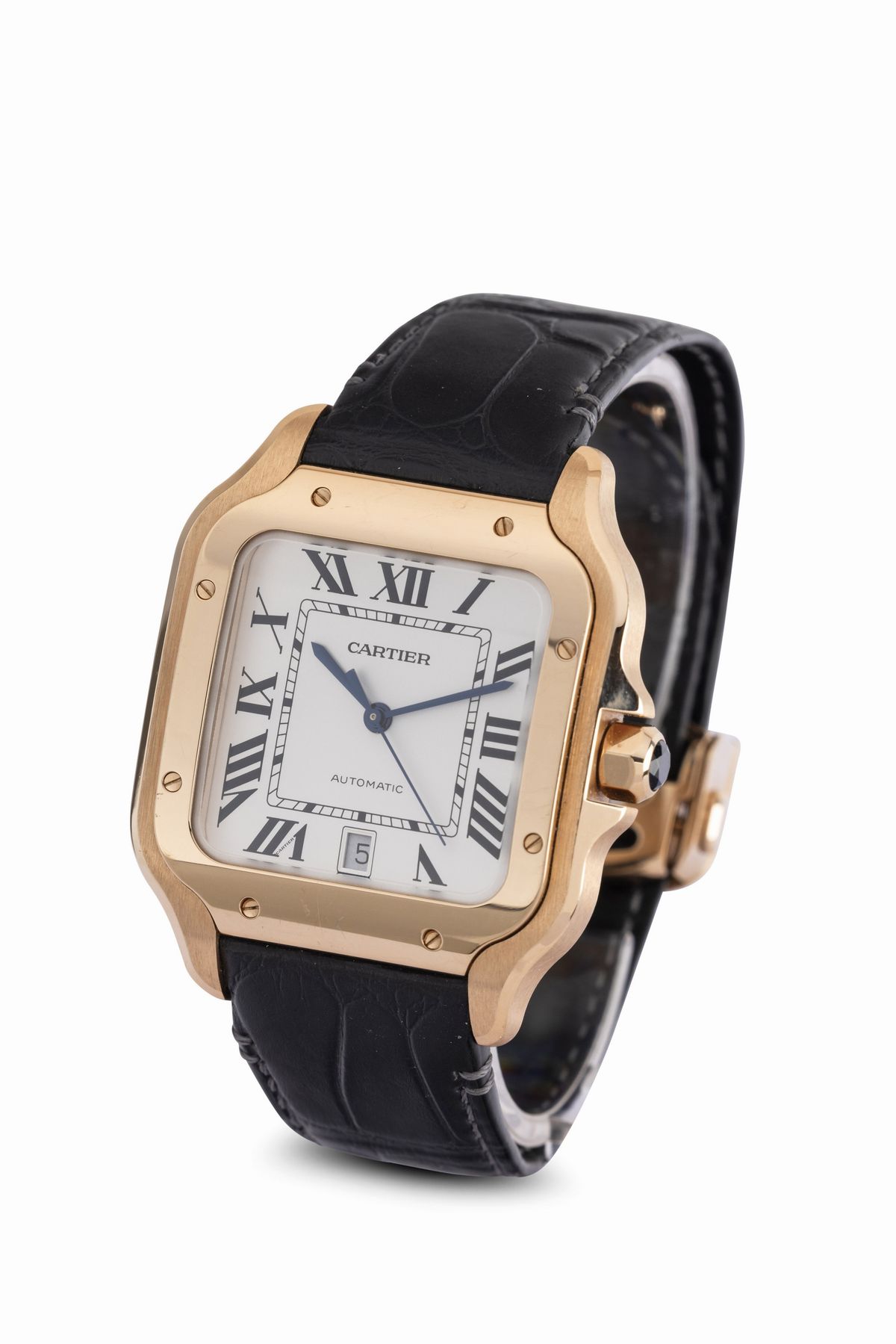Cartier - Santos in Oro Rosa 18k, Movimento Automatico con Quadrante Argentè e Numeri Romani, Cor...
