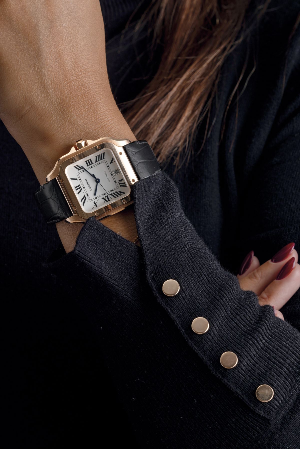 Cartier - Santos in Oro Rosa 18k, Movimento Automatico con Quadrante Argentè e Numeri Romani, Cor...