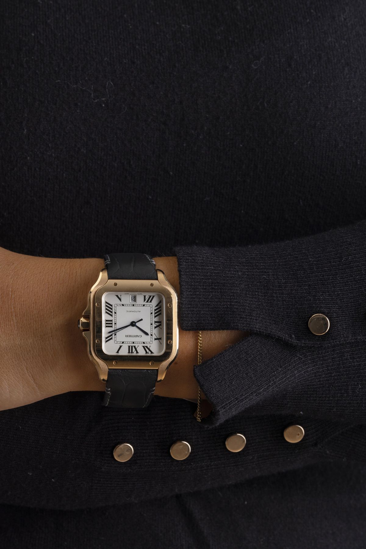 Cartier - Santos in Oro Rosa 18k, Movimento Automatico con Quadrante Argentè e Numeri Romani, Cor...