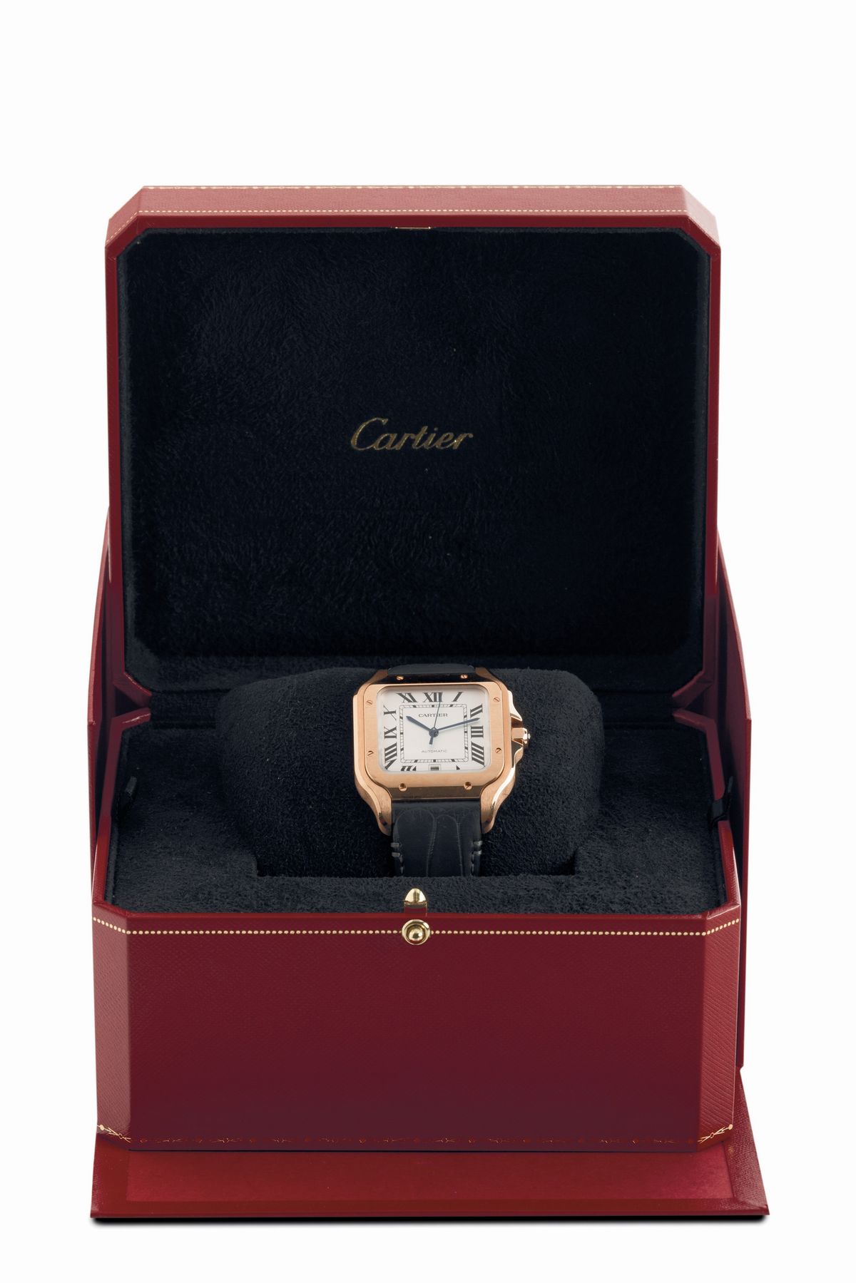 Cartier - Santos in Oro Rosa 18k, Movimento Automatico con Quadrante Argentè e Numeri Romani, Cor...