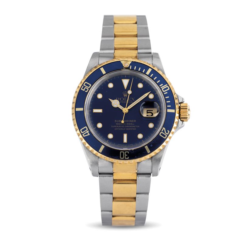 Rolex : Submariner, ref 16613, steel and gold, blue dial and automatic movement with date display, unidirectional revolving bezel  - Auction Watches - Cambi Casa d'Aste