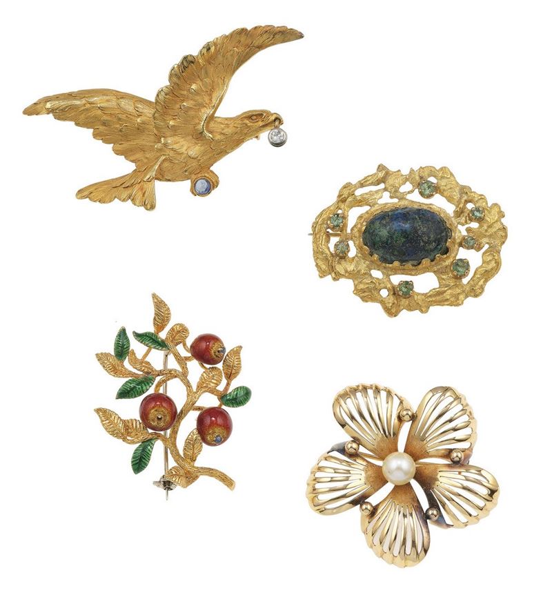 Group of four brooches  - Auction Jewels - Cambi Casa d'Aste
