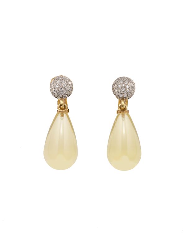 Pair of diamond and quartz earrings