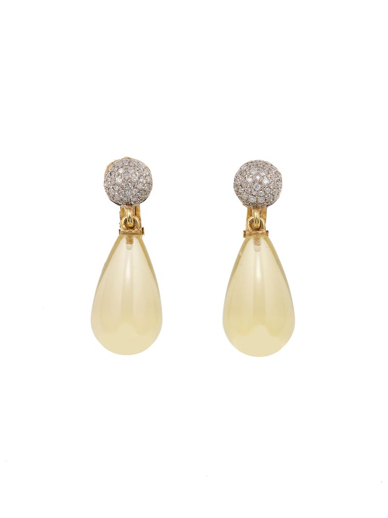 Pair of diamond and quartz earrings  - Auction Jewels - Cambi Casa d'Aste