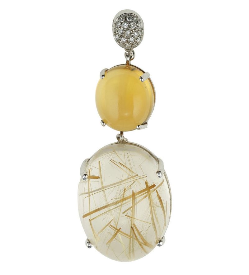 Diamond, quartz and gold pendant  - Auction Jewels - Cambi Casa d'Aste