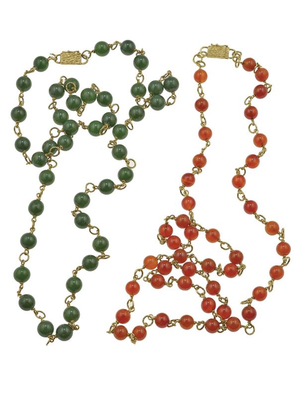 Two chalcedony necklaces