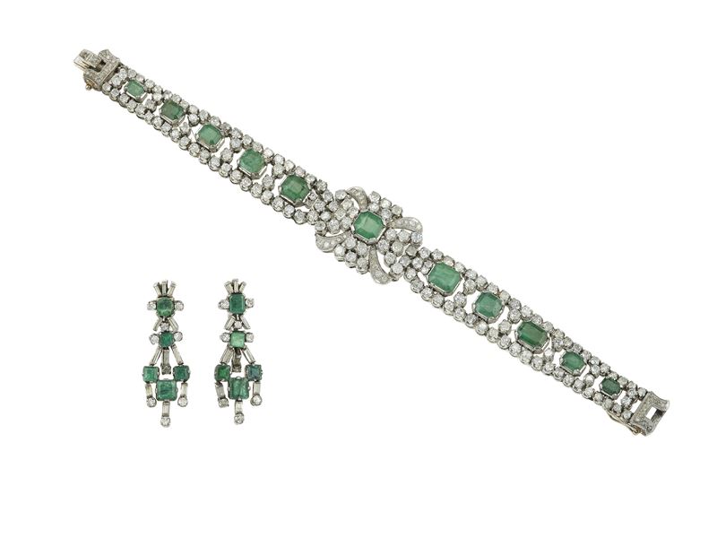 Bracciale ed orecchini con smeraldi e diamanti  - Asta Fine Jewels - Cambi Casa d'Aste