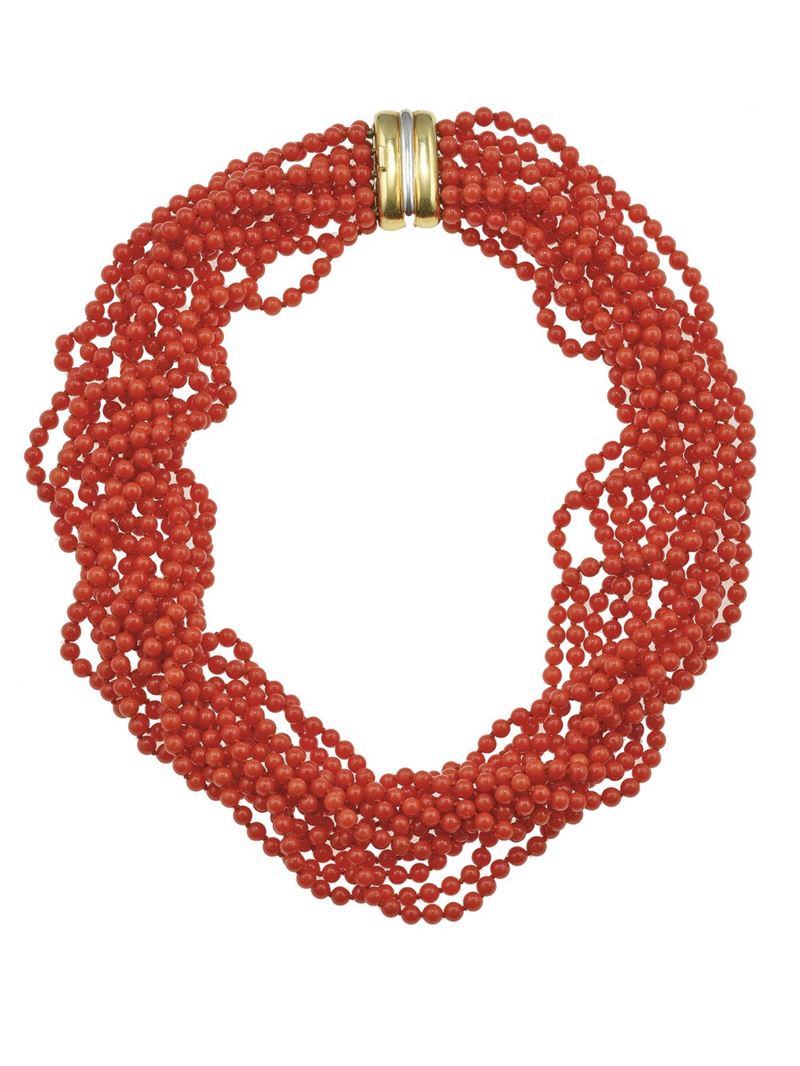 Girocollo a più fili di corallo  - Asta Fine Jewels - Cambi Casa d'Aste