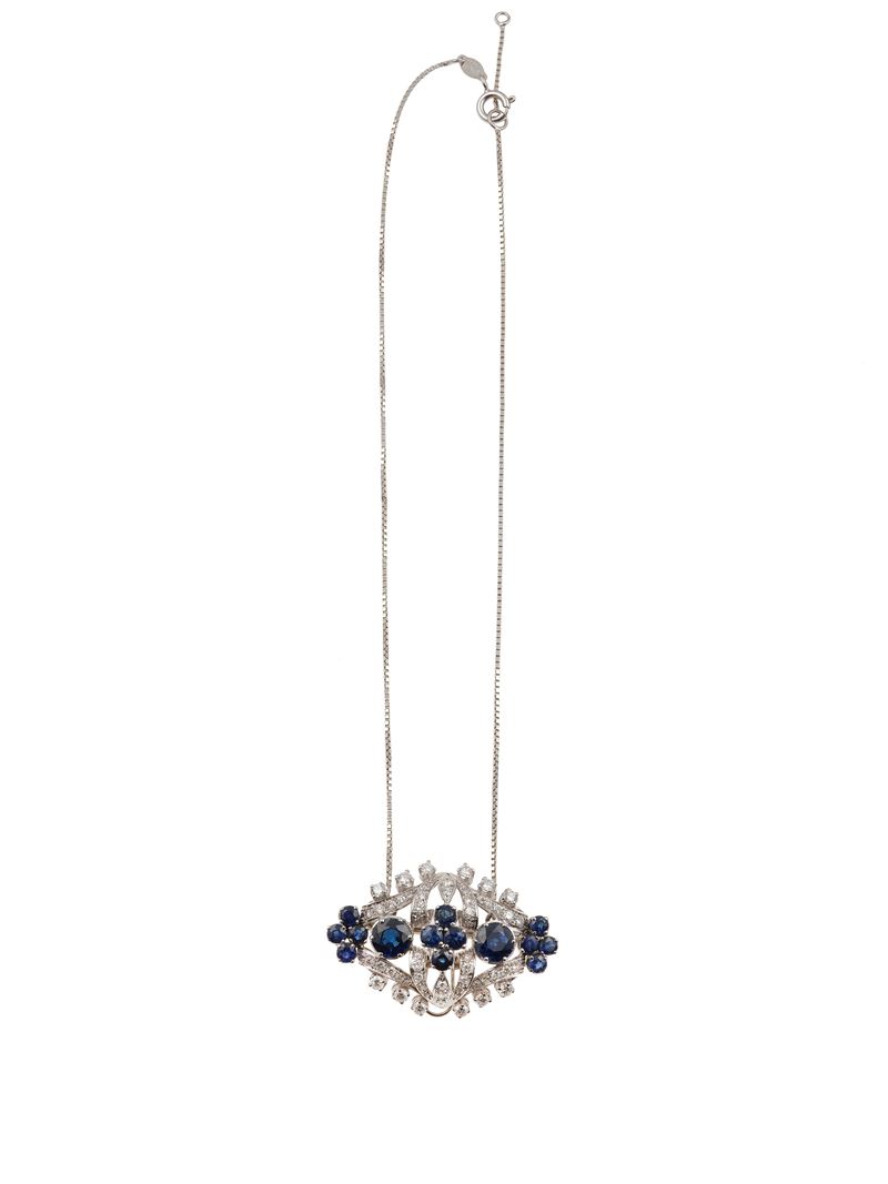Sapphire and diamond pendant/brooch  - Auction Jewels - Cambi Casa d'Aste