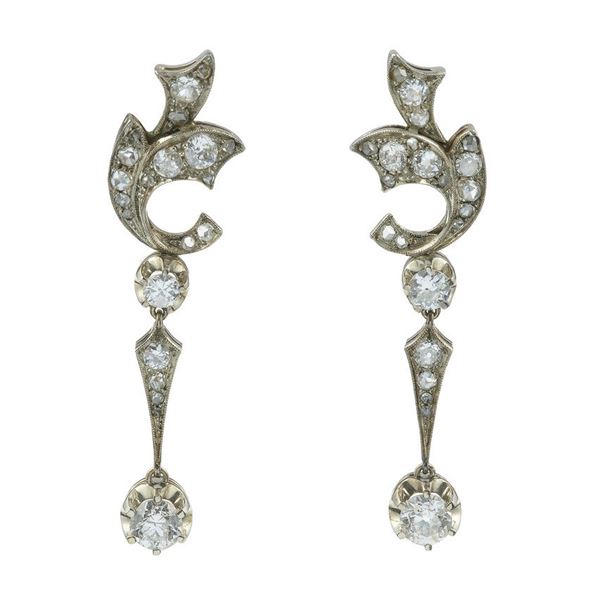 Pair of old-cut diamond and gold earrings