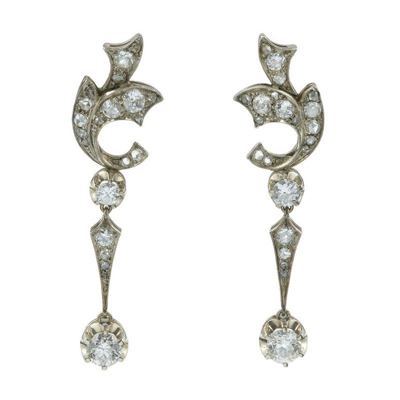 Pair of old-cut diamond and gold earrings  - Auction Vintage Jewellery - Cambi Casa d'Aste