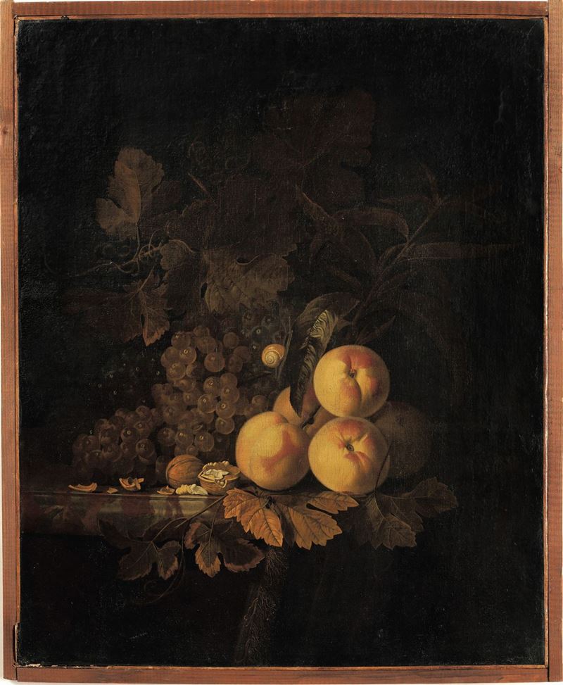 Willem van Aelst : Natura morta con frutti e noci  - olio su tela - Asta Old Masters - Cambi Casa d'Aste