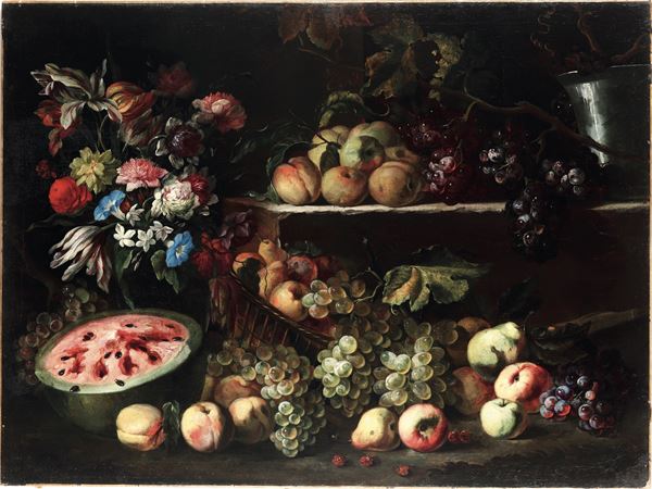 Abraham Brueghel - Natura morta con trionfo di fiori e frutti