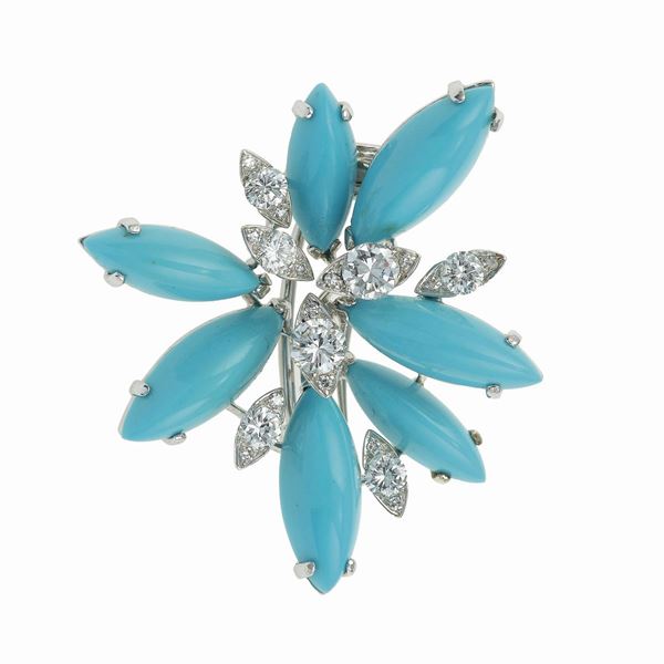 Diamond and turquoise brooch