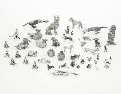 Insieme di Animali e Oggetti in Argento. Argenteria Italiana del XX Secolo, Argentieri Differenti