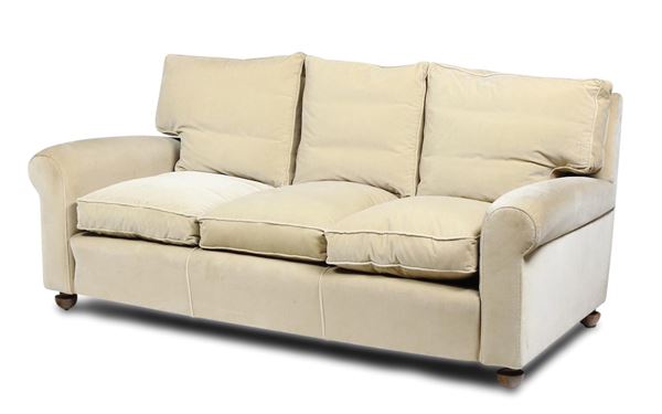 Coppia di divani imbottiti con rivestimento in tessuto giallo