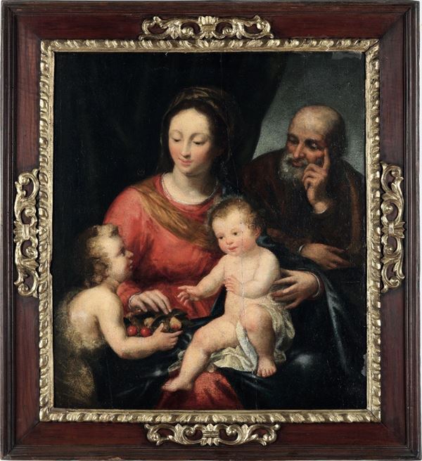 Scuola del XVII secolo Sacra Famiglia con San Giovannino