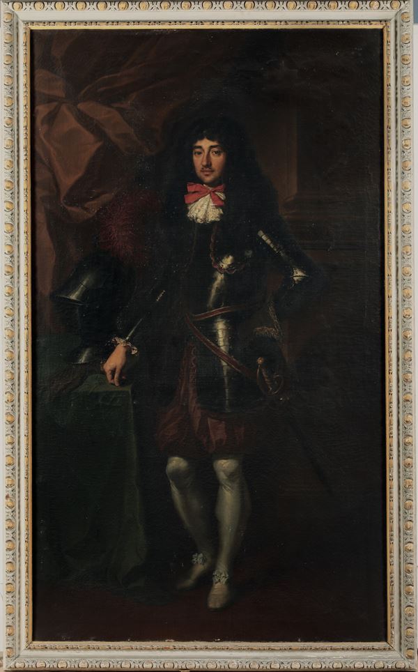 Jacob Ferdinand Voet - Ritratto di gentiluomo a figura intera in armatura e cimiero