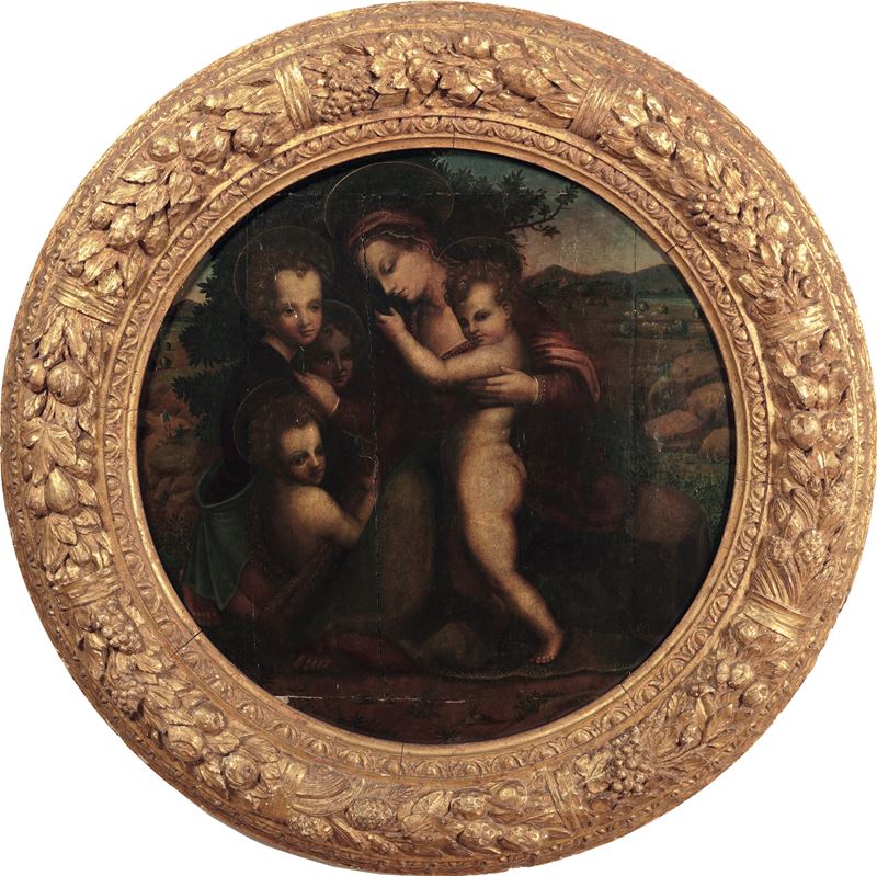 Domenico Puligo : Madonna con Bambino e San Giovannino  - olio su tavola - Asta Old Masters - Cambi Casa d'Aste