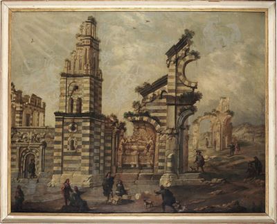 Paesaggio con Chiesa in Rovina e Figure