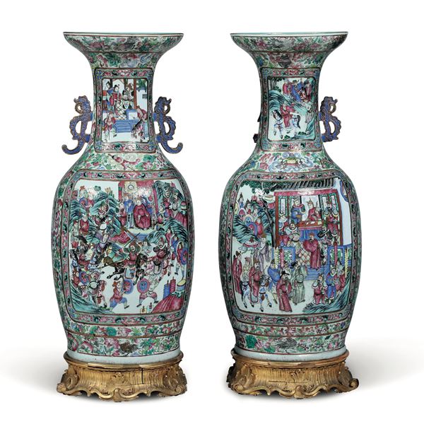 Coppia di vasi in porcellana Famiglia Rosa, Cina, periodo Guangxu, fine XIX secolo