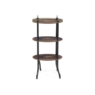 Etagere Napoleone III a Tre Ripiani in Legno Intarsiato. XIX Secolo