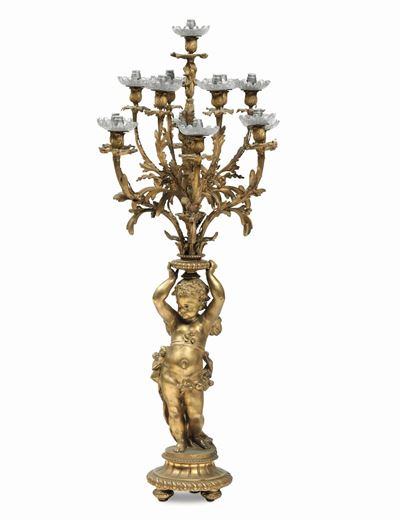 Imponente Candelabro a Dieci Fiamme. Manifattura D'oltralpe del XIX Secolo