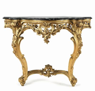 Console Ad Angolo in Legno Intagliato e Dorato. XVIII Secolo
