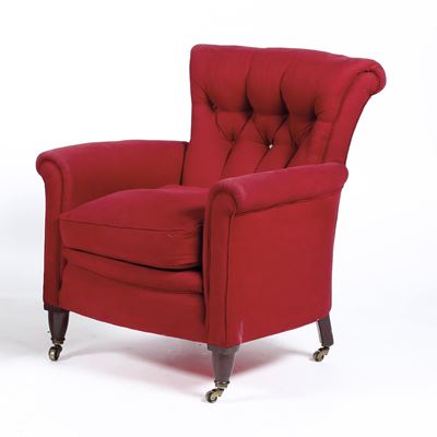 Poltrona Imbottita Rivestita da Tessuto Rosso