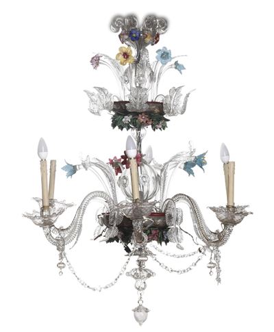 Lampadario in Vetro di Murano a Sei Luci. XX Secolo