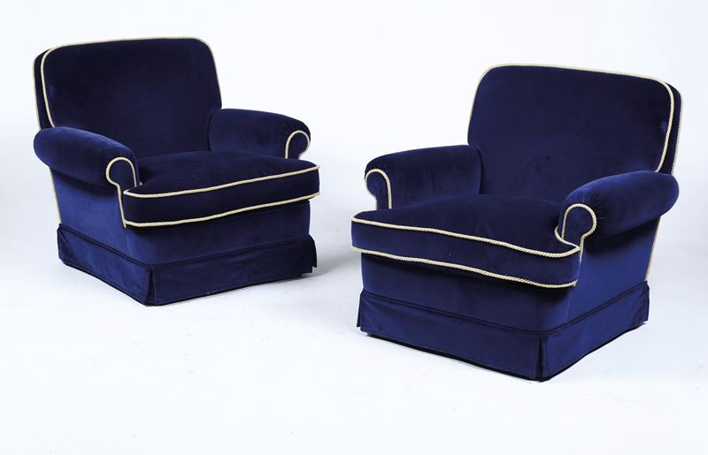Coppia di poltrone con velluto blu  - Asta Antiquariato  - Cambi Casa d'Aste