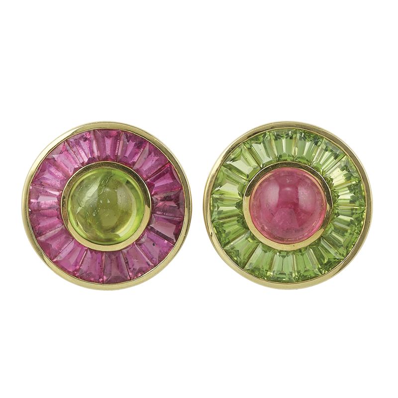Pair of tourmaline and peridot earclips. Signed Capello  - Auction Fine Jewels - Cambi Casa d'Aste