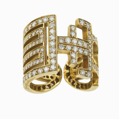Anello con piccoli diamanti, montatura in oro giallo 750/1000 (Capello, Torino), misura 14 (EU 54...