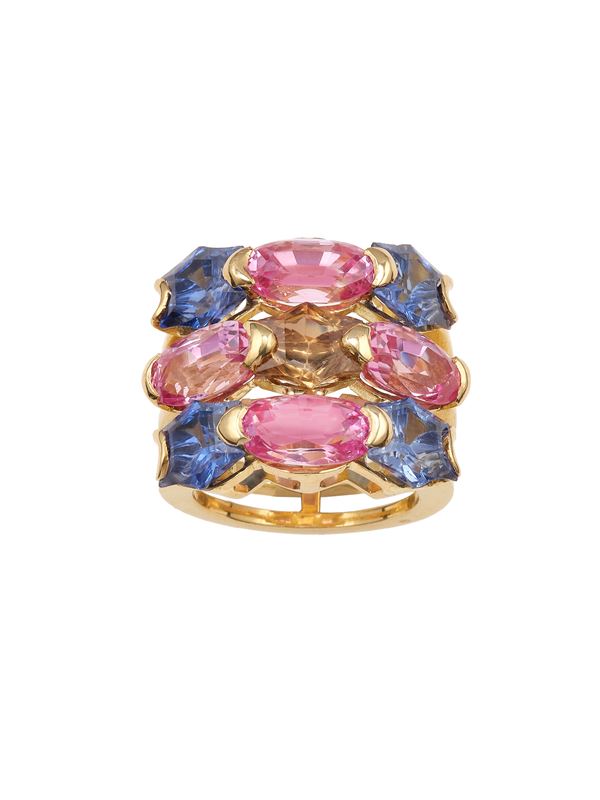 Synthetic corundum and gold ring