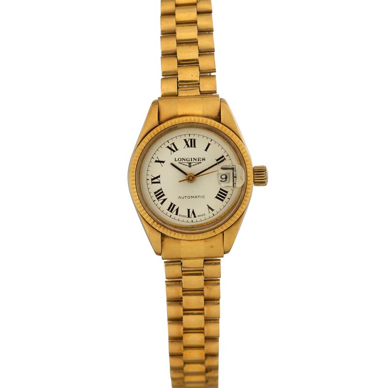 Longines : Orologio lady in oro giallo 18k automatico, quadrante bianco numeri Romani, 24 mm  - Asta Watches - Cambi Casa d'Aste