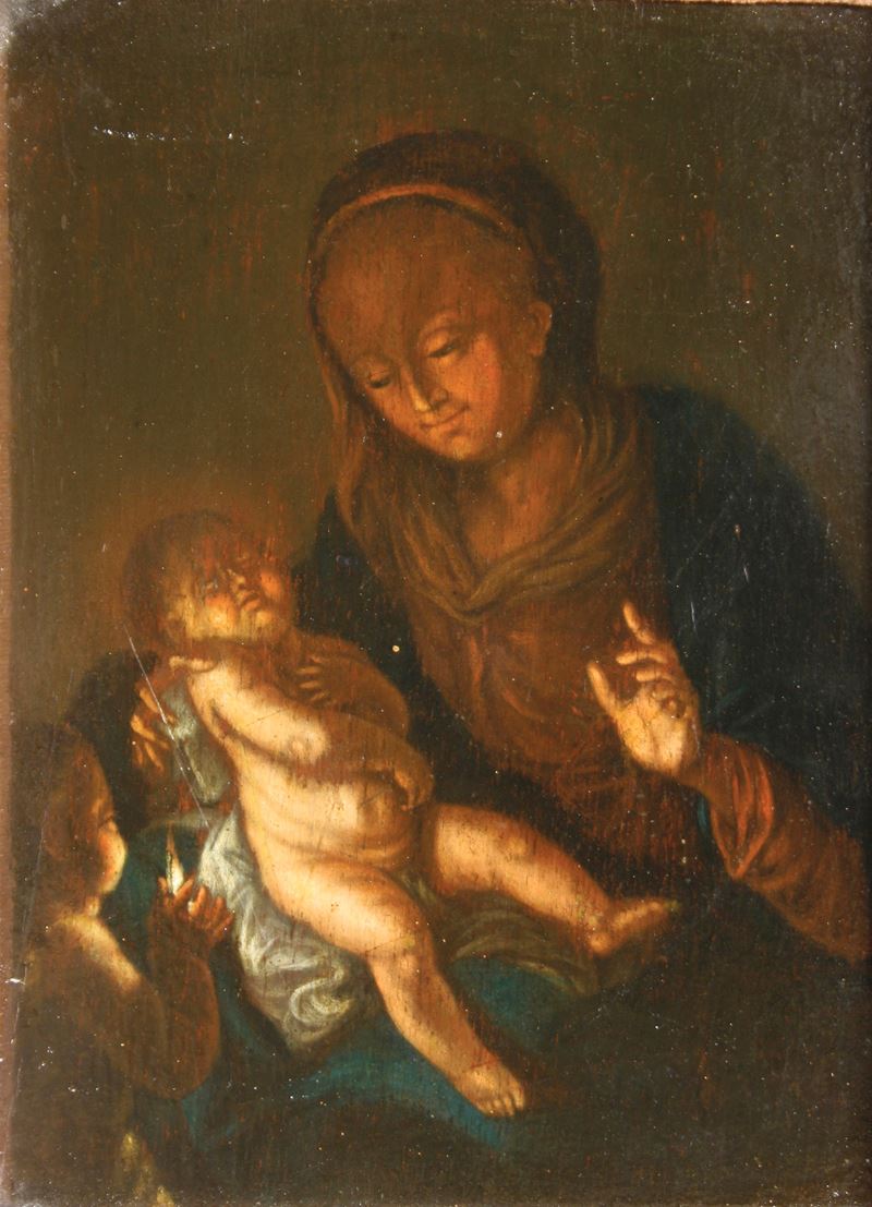 Scuola del XVIII secolo Madonna col Bambino e San Giovannino  - olio su tavola - Asta Dipinti Antichi - Cambi Casa d'Aste